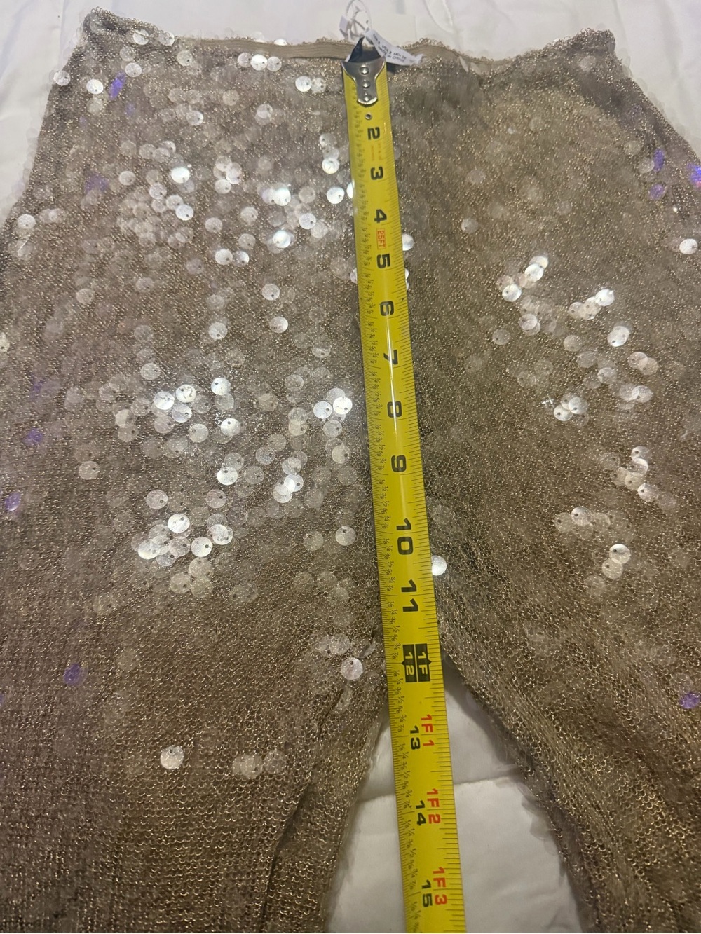 Zara semi sheer Gold/ champagne Sequin Wide-Leg Pants - Picture 4 of 7